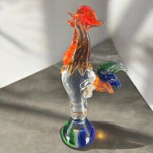 Italian Art Glass Rooster Bird Chicken Tall Heavy Glass Sculpture Made In Italy